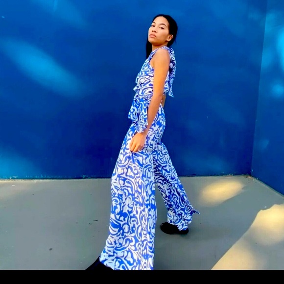 Tanya Taylor Blue and White Jumpsuit - Picture 3 of 5